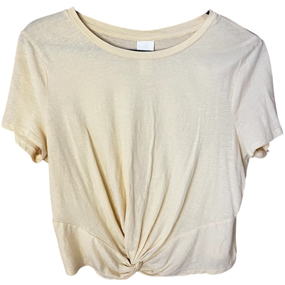 H&M Front Tie Knot Top Shirt Med Crop Baby Tee Basic Womens Short Sleeve